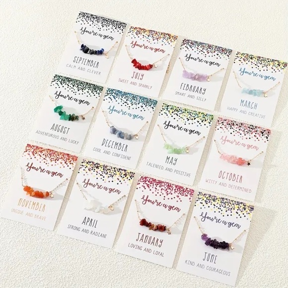 Natural Stone Chips Birthstone Necklace - Picture 1 of 12